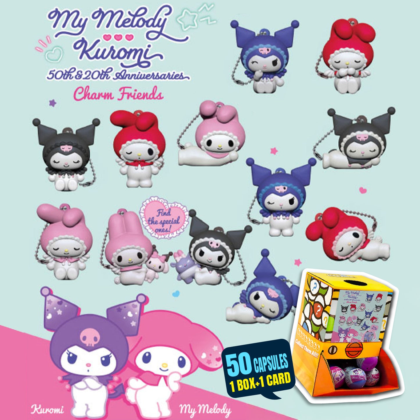 My Melody & Kuromi Charms Countertop Capsule Display(5cm L40)