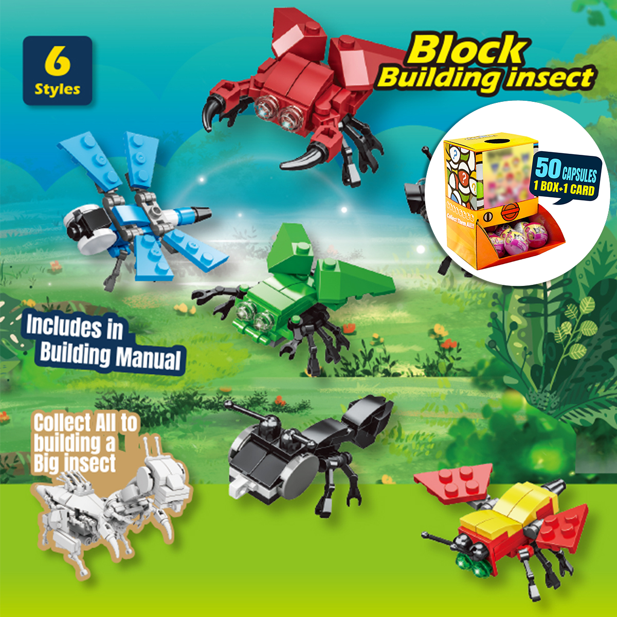 Brick Insect Countertop Capsule Display(70mm L16)