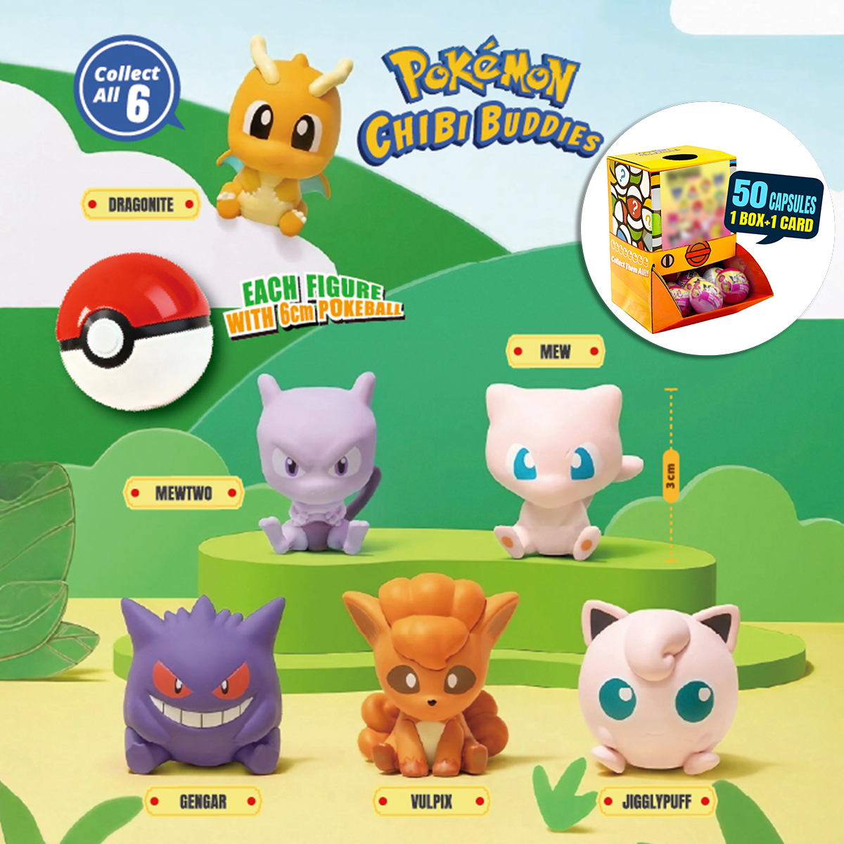 Pokemon Chibi Buddies Countertop Capsule Display(6cm L18)