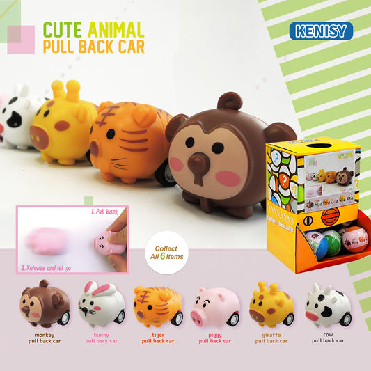 Cute Animal Pull Back Car, 50mm capsule  in display box