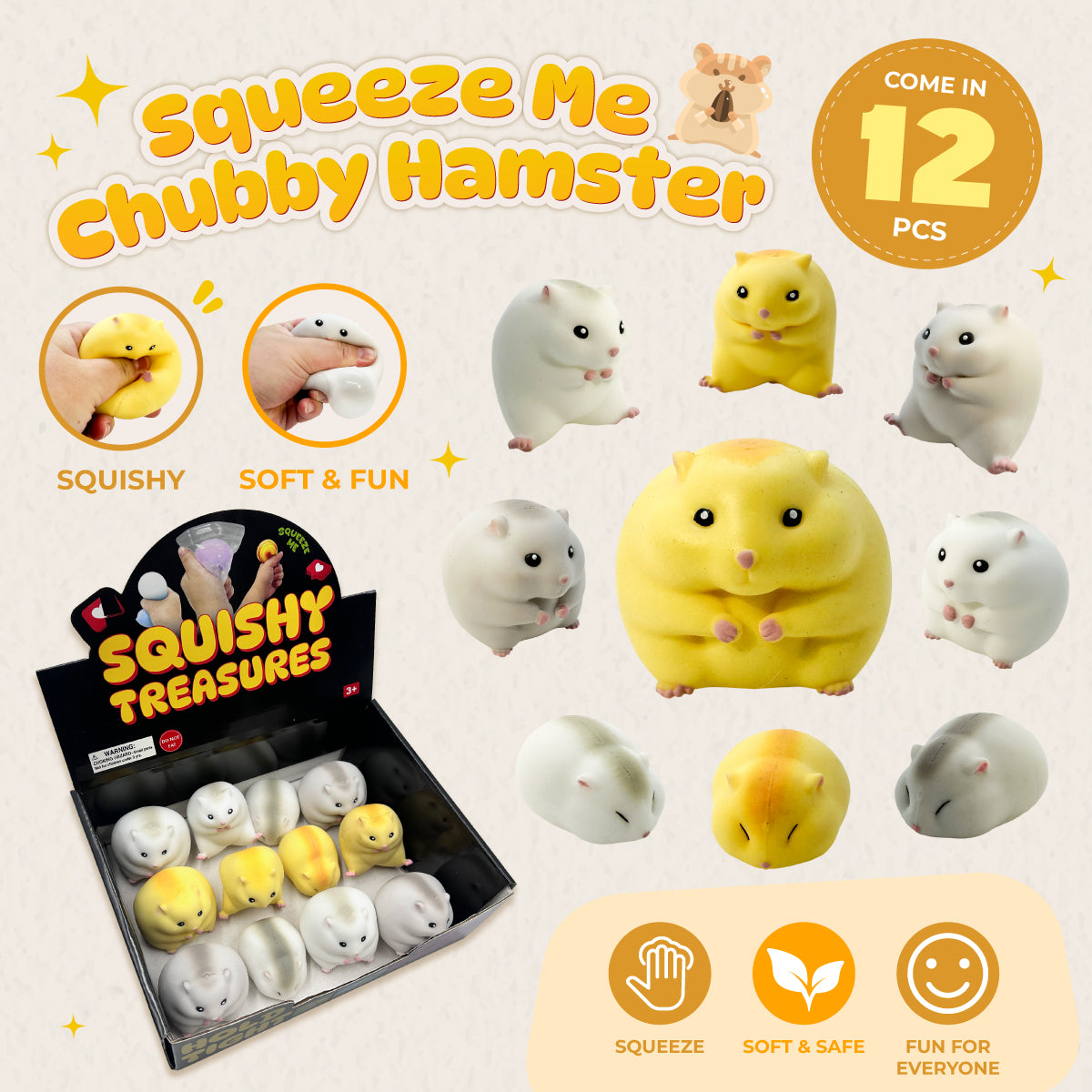 [Pre-order Aug.26 arrival] Squeeze me Chubby Hamster Squishy w/display (9 styles)