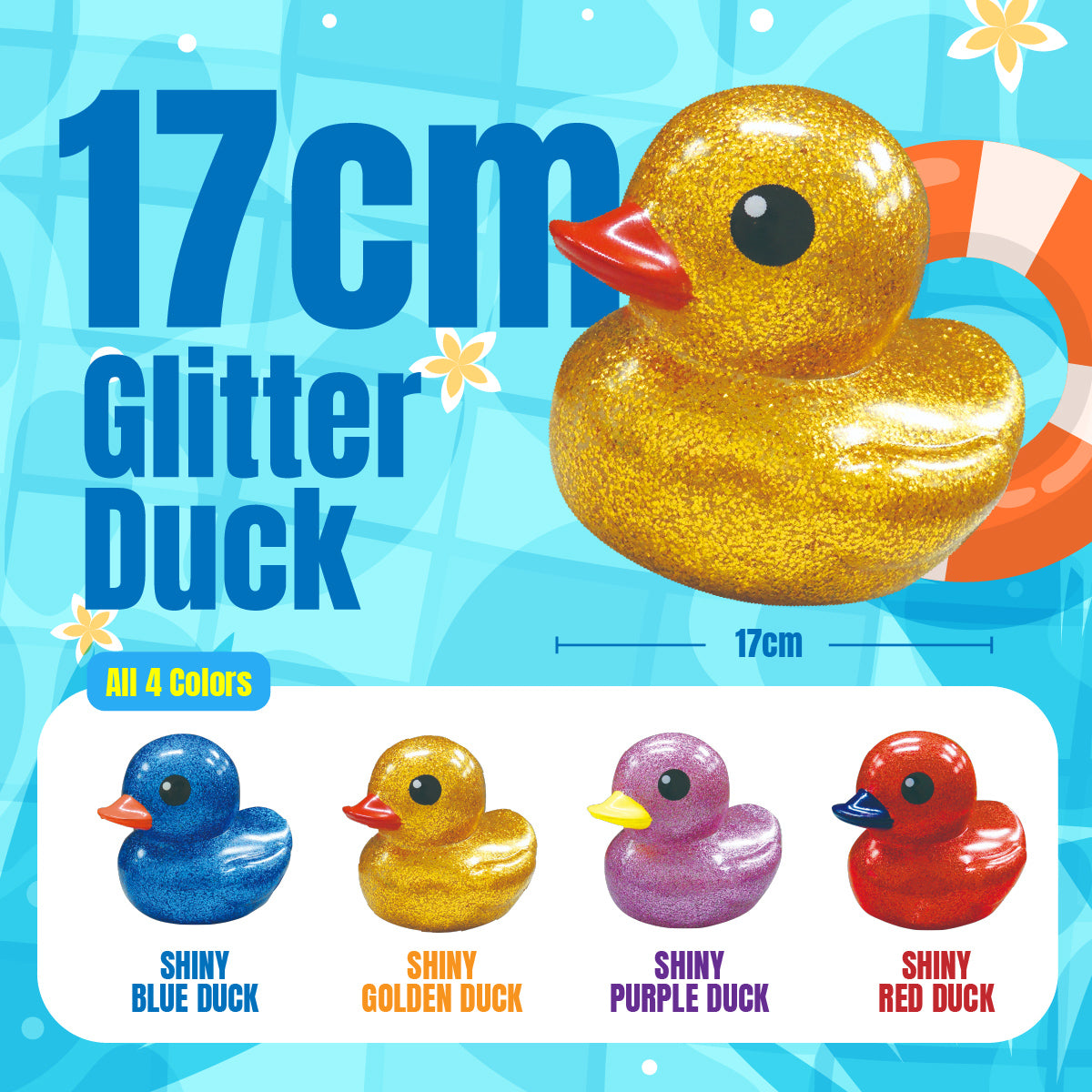 17cm Glitter duck, 4 assorted color