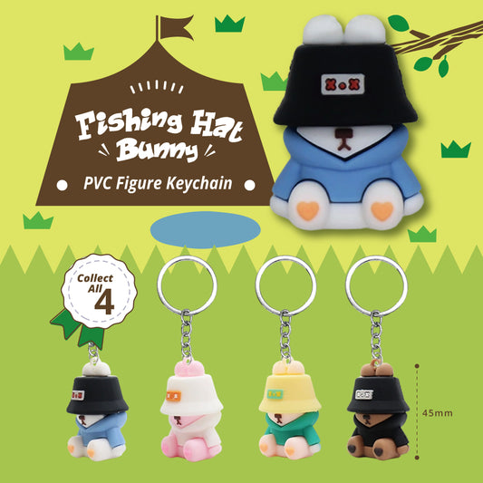 Fishing Hat Bunny PVC Figure Keychain in 65mm capsule