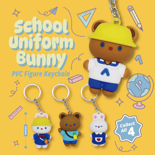 School Uniform Bunny PVC Figure Keychain in 65mm capsule